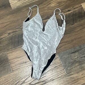 Leith silver crushed velvet one piece swimsuit
